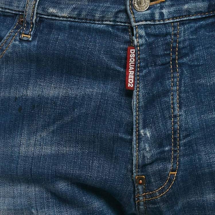Pre Owned Dsquared2 Blue Distressed Denim Cool Guy Jeans L Waist 34"