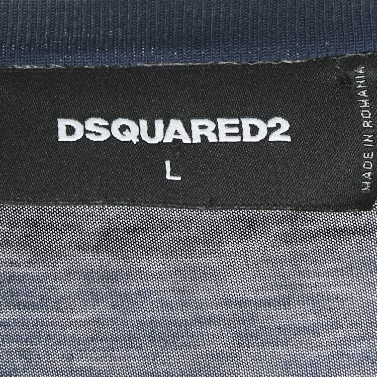 Pre Owned Dsquared2 Blue Printed Jersey Crewneck T-Shirt L