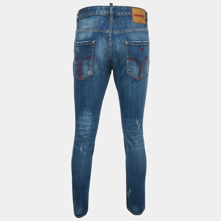 Pre Owned Dsquared2 Blue Distressed Denim Skater Jeans L Waist 35"