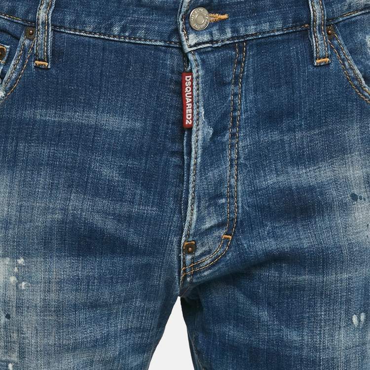 Pre Owned Dsquared2 Blue Distressed Denim Cool Guy Jeans XL Waist 34"