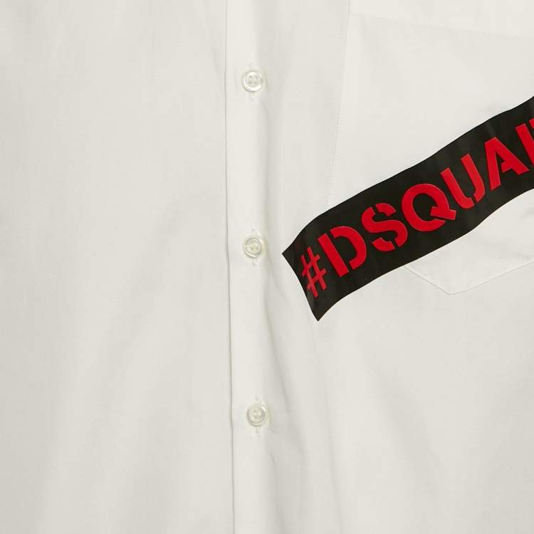 Pre Owned Dsquared2 White Logo Print Cotton Long Sleeve Shirt XL