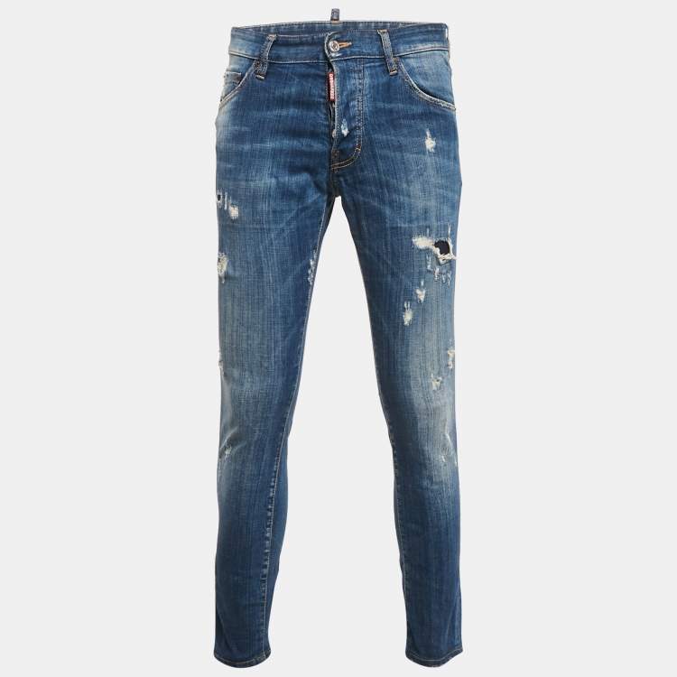 Pre Owned Dsquared2 Blue Distressed Denim Cool Guy Jeans S Waist 30"