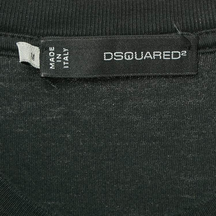 Pre Owned Dsquared2 Black Glitter Print Jersey Crewneck T-Shirt M