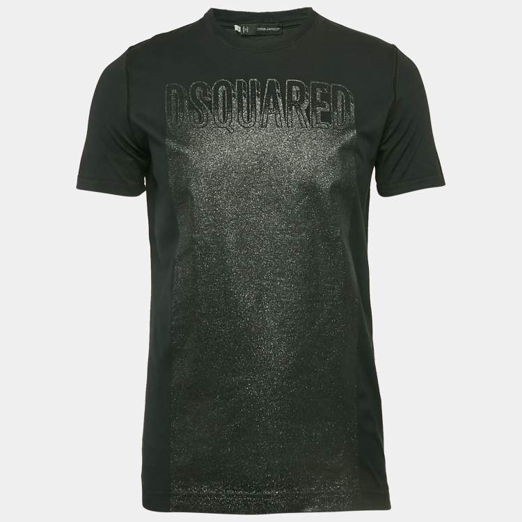 Pre Owned Dsquared2 Black Glitter Print Jersey Crewneck T-Shirt M