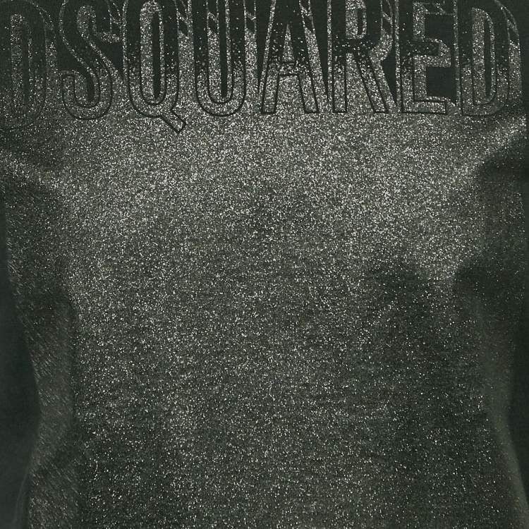 Pre Owned Dsquared2 Black Glitter Print Jersey Crewneck T-Shirt M