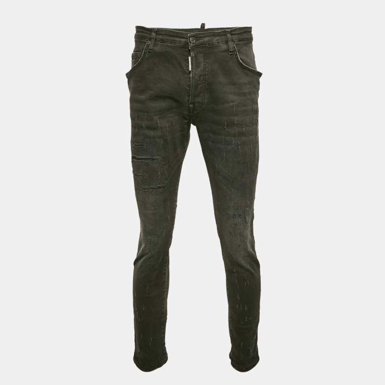 Pre Owned Dsquared2 Black Distressed Denim Skater Jeans XL Waist 35"