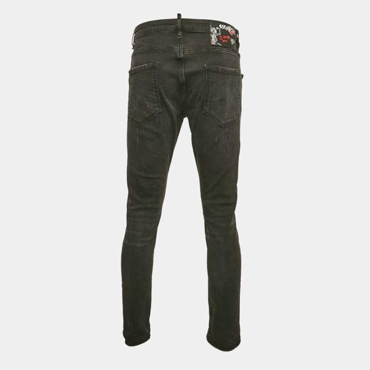 Pre Owned Dsquared2 Black Distressed Denim Skater Jeans XL Waist 35"
