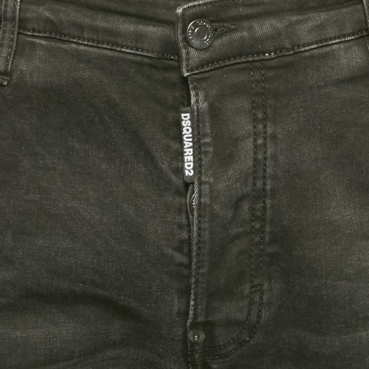 Pre Owned Dsquared2 Black Distressed Denim Skater Jeans XL Waist 35"