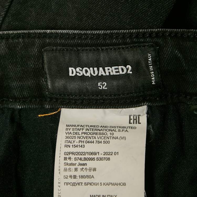 Pre Owned Dsquared2 Black Distressed Denim Skater Jeans XL Waist 35"