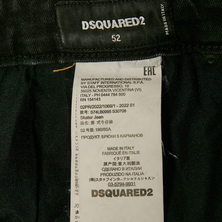 Pre Owned Dsquared2 Black Distressed Denim Skater Jeans XL Waist 35"