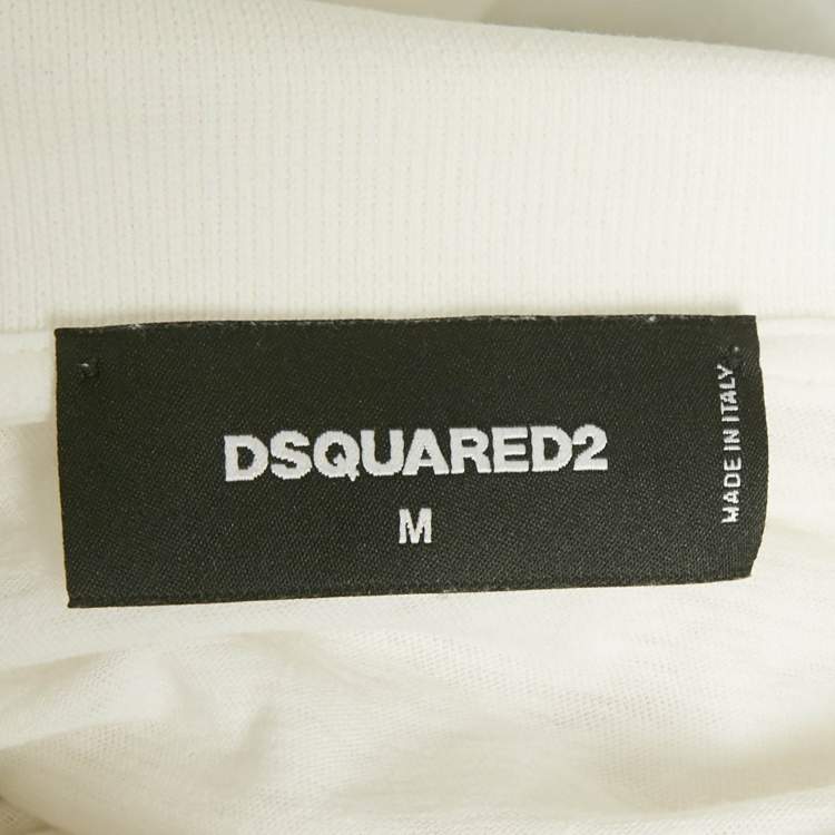 Pre Owned Dsquared2 White Cotton Ruffle Detail Polo T-Shirt M
