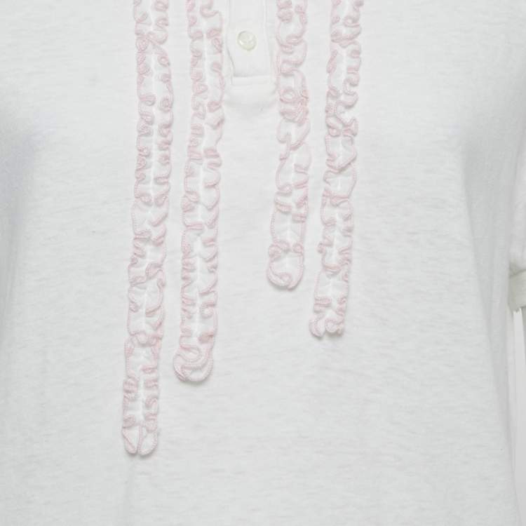 Pre Owned Dsquared2 White Cotton Ruffle Detail Polo T-Shirt M