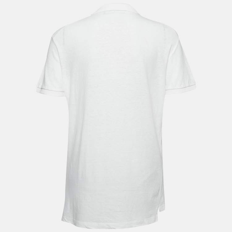 Pre Owned Dsquared2 White Cotton Ruffle Detail Polo T-Shirt M