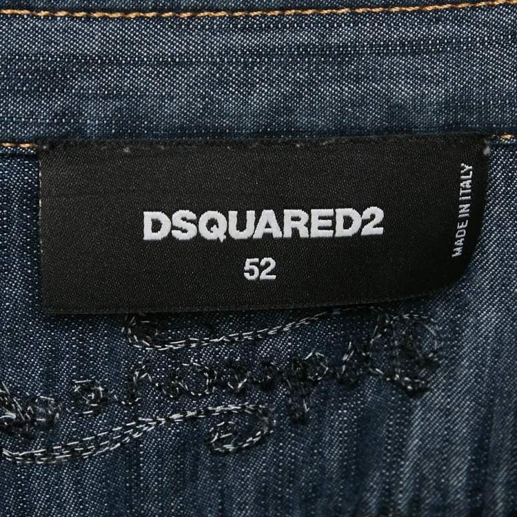 Pre Owned Dsquared2 Blue Embroidered Chambray Long Sleeve Shirt XL