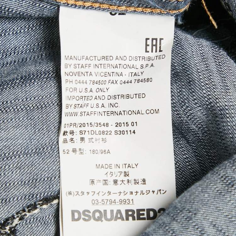 Pre Owned Dsquared2 Blue Embroidered Chambray Long Sleeve Shirt XL