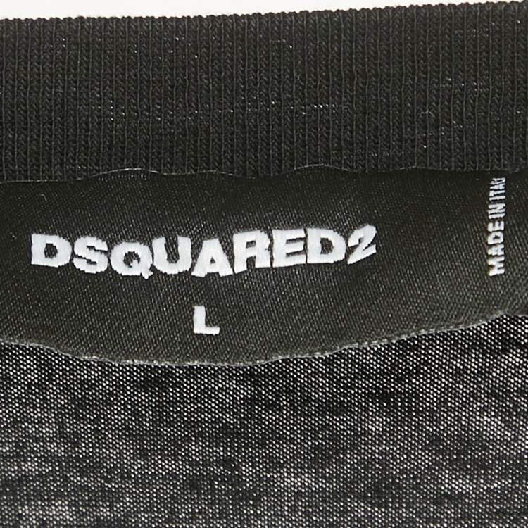 Pre Owned Dsquared2 Black Logo Print Cotton Crew Neck T-Shirt L