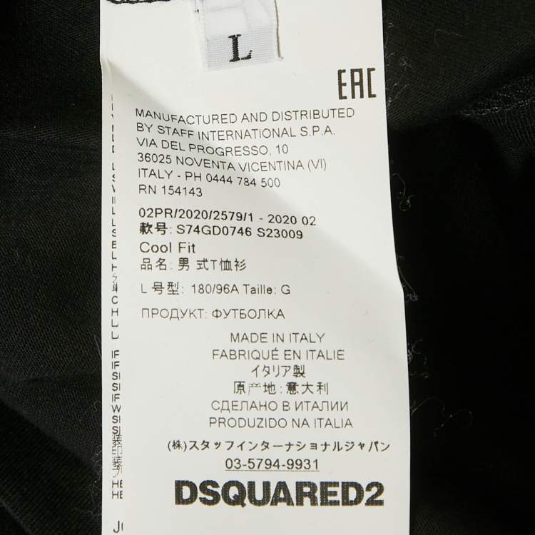 Pre Owned Dsquared2 Black Logo Print Cotton Crew Neck T-Shirt L