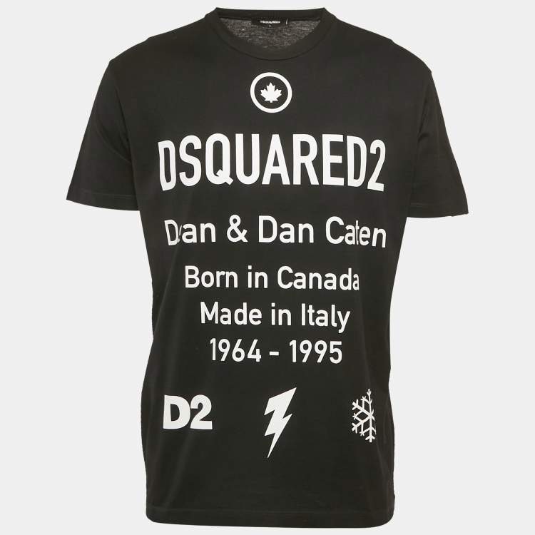 Pre Owned Dsquared2 Black Logo Print Cotton Crew Neck T-Shirt L