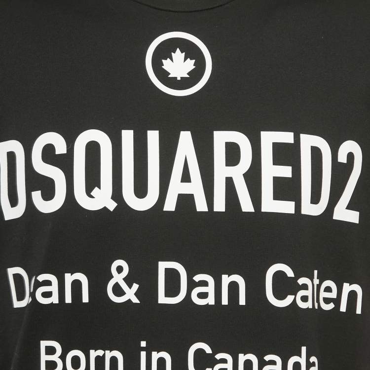 Pre Owned Dsquared2 Black Logo Print Cotton Crew Neck T-Shirt L