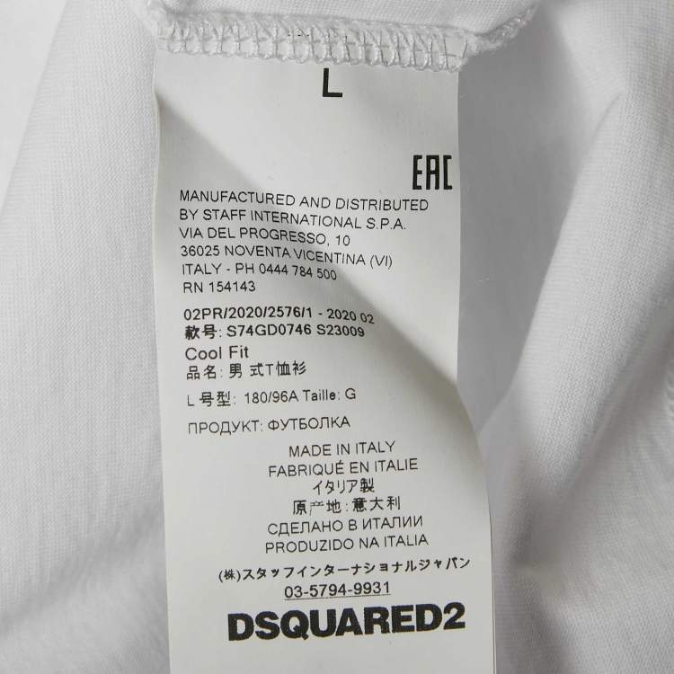 Pre Owned Dsquared2 White Logo Print Cotton Crew Neck T-Shirt L