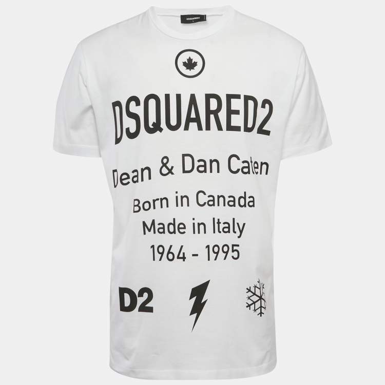 Pre Owned Dsquared2 White Logo Print Cotton Crew Neck T-Shirt L