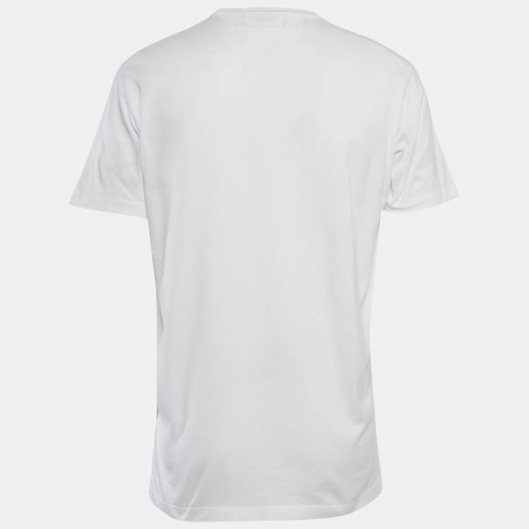 Pre Owned Dsquared2 White Logo Print Cotton Crew Neck T-Shirt L