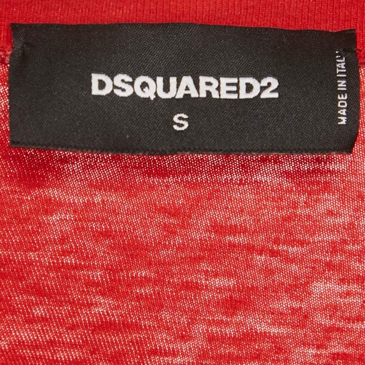 Pre Owned Dsquared2 Red Printed Jersey Chic Dan Fit T-Shirt S