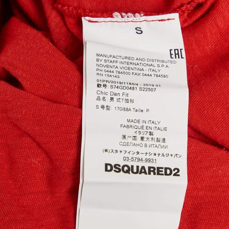 Pre Owned Dsquared2 Red Printed Jersey Chic Dan Fit T-Shirt S