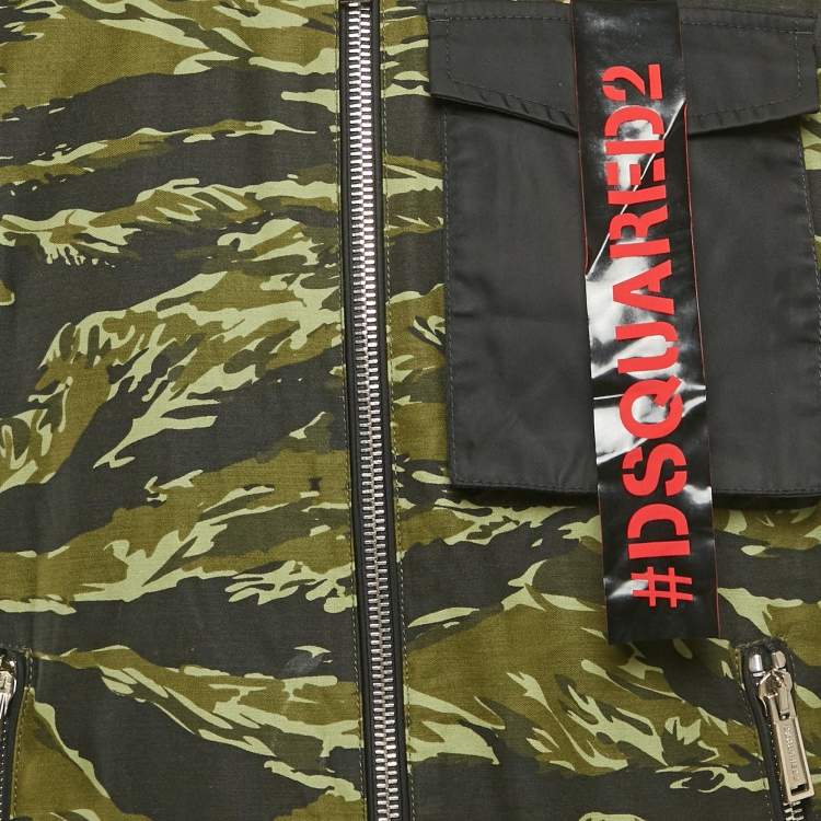 Pre Owned Dsquared2 Black/Green Camouflage Print Cotton & Nylon Bomber Jacket M