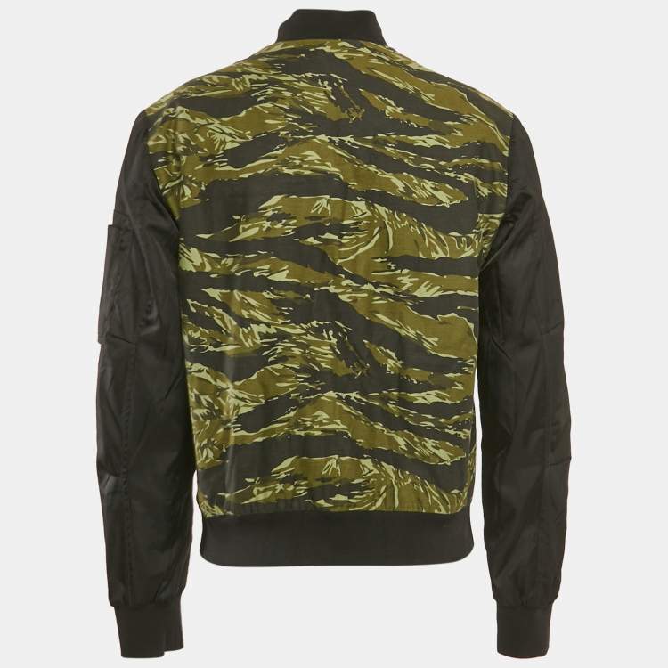 Pre Owned Dsquared2 Black/Green Camouflage Print Cotton & Nylon Bomber Jacket M
