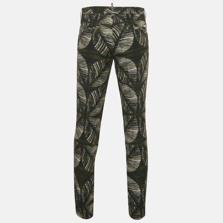 Pre Owned Dsquared2 Green Tropical Print Crepe Trousers L