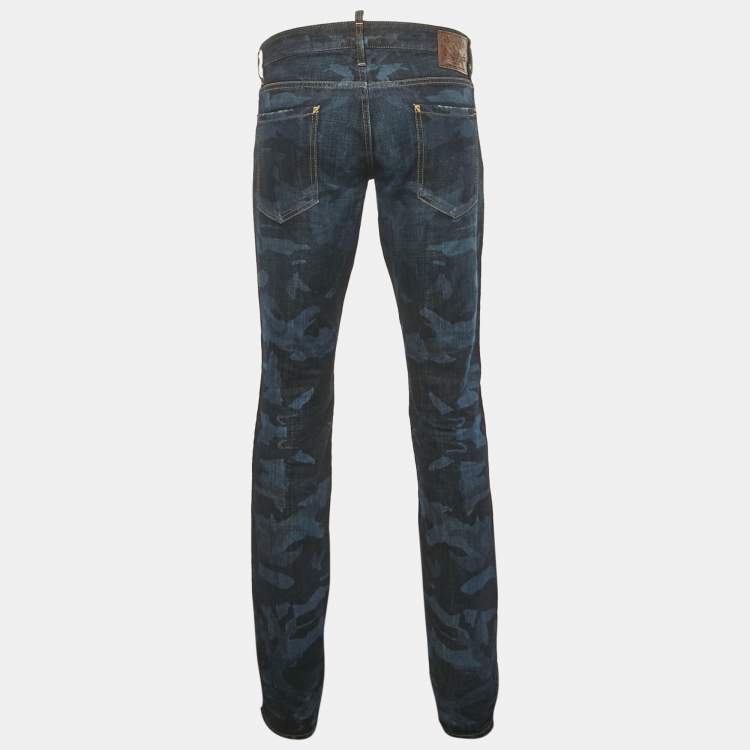 Pre Owned Dsquared2 Blue Camouflage Denim Regular Fit Jeans L Waist 36"
