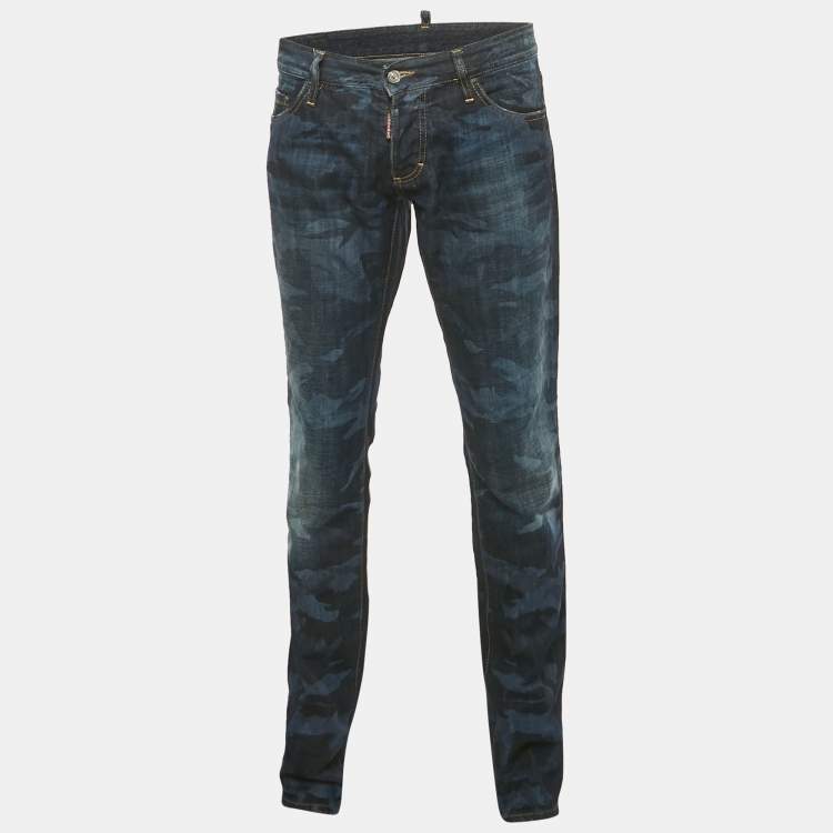 Pre Owned Dsquared2 Blue Camouflage Denim Regular Fit Jeans L Waist 36"