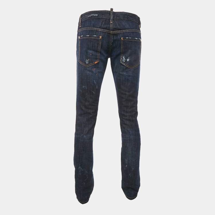 Pre Owned Dsquared2 Blue Denim Paint Splattered Distressed Jeans S Waist 34"