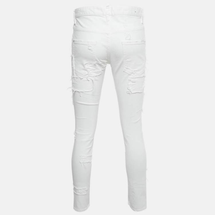 Pre Owned Dsquared2 White Distressed Denim Skater Jeans M Waist 32"