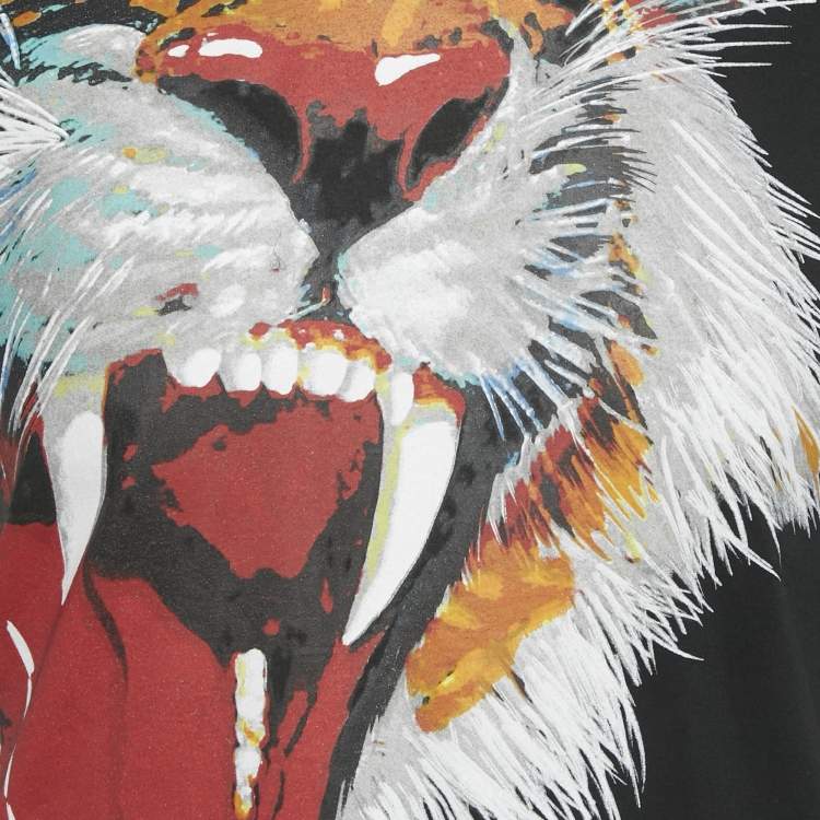 Pre Owned Dsquared2 Black Tiger Print Cotton Knit Crew Neck T-Shirt XXS