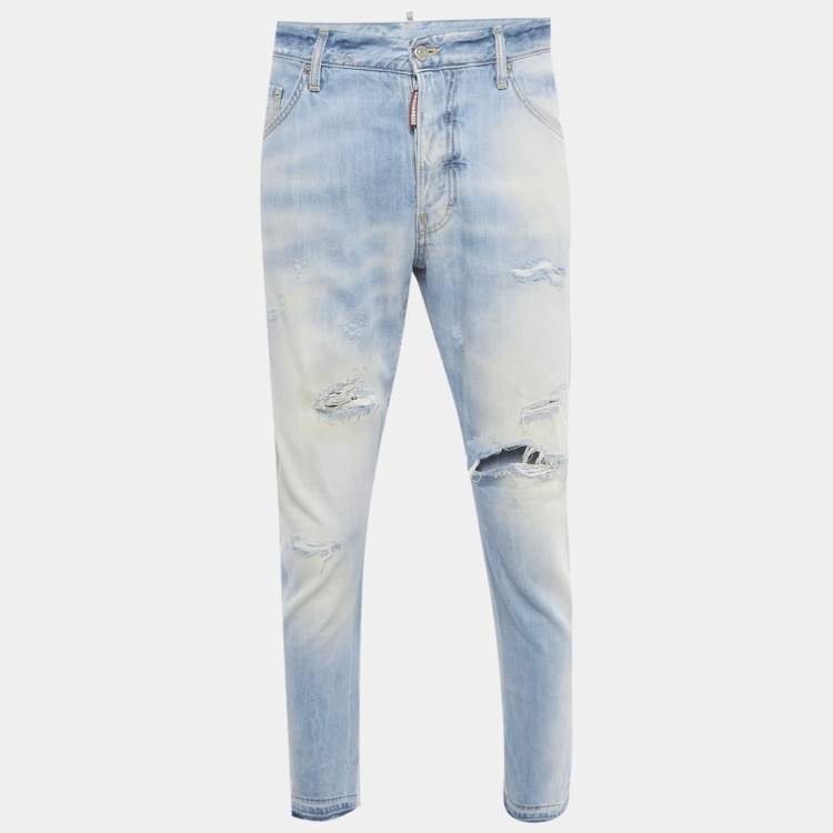 Pre Owned Dsquared2 Blue Distressed Denim Jeans L Waist 36"