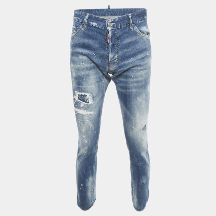 Pre Owned Dsquared2 Blue Distressed Denim Cool Guy Jeans L Waist 36"