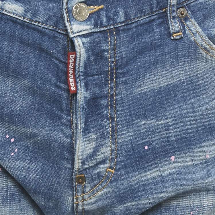 Pre Owned Dsquared2 Blue Distressed Denim Cool Guy Jeans L Waist 36"