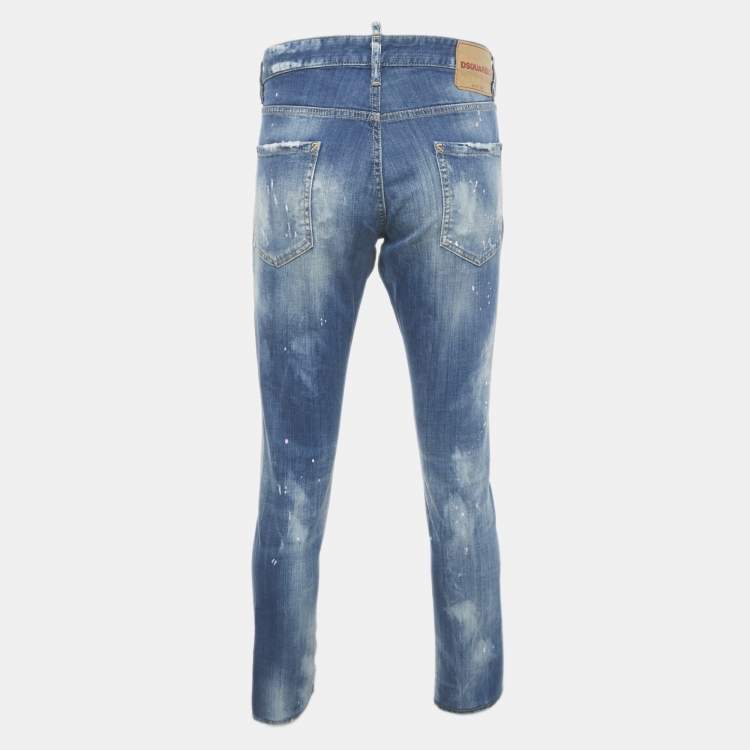 Pre Owned Dsquared2 Blue Distressed Denim Cool Guy Jeans L Waist 36"