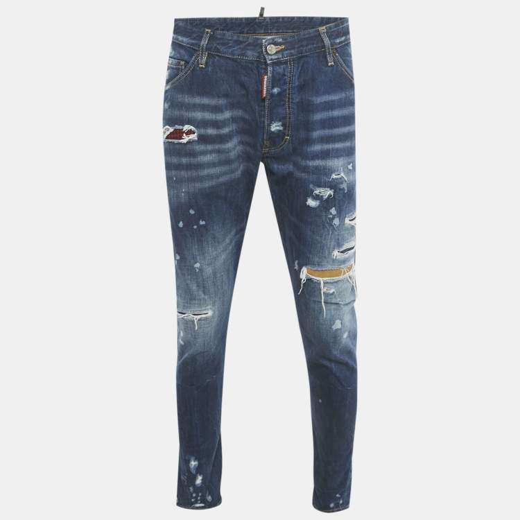 Pre Owned Dsquared2 Blue Distressed Denim Classic Kenny Twist Jeans L Waist 36"
