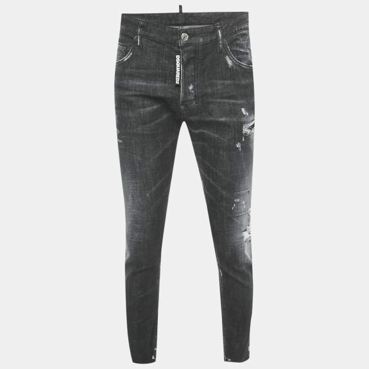 Pre Owned Dsquared2 Black Distressed Denim Skater Jeans XL Waist 36"