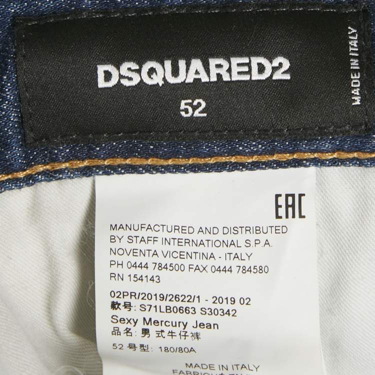 Pre Owned Dsquared2 Blue Distressed Denim Sexy Mercury Jeans XL Waist 36"