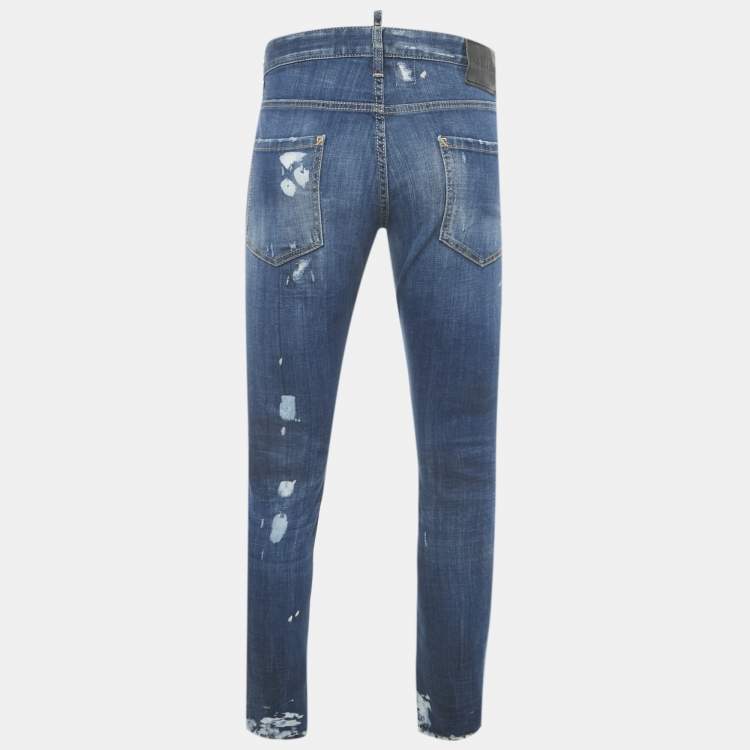 Pre Owned Dsquared2 Blue Distressed Denim Cool Guy Jeans L Waist 35"