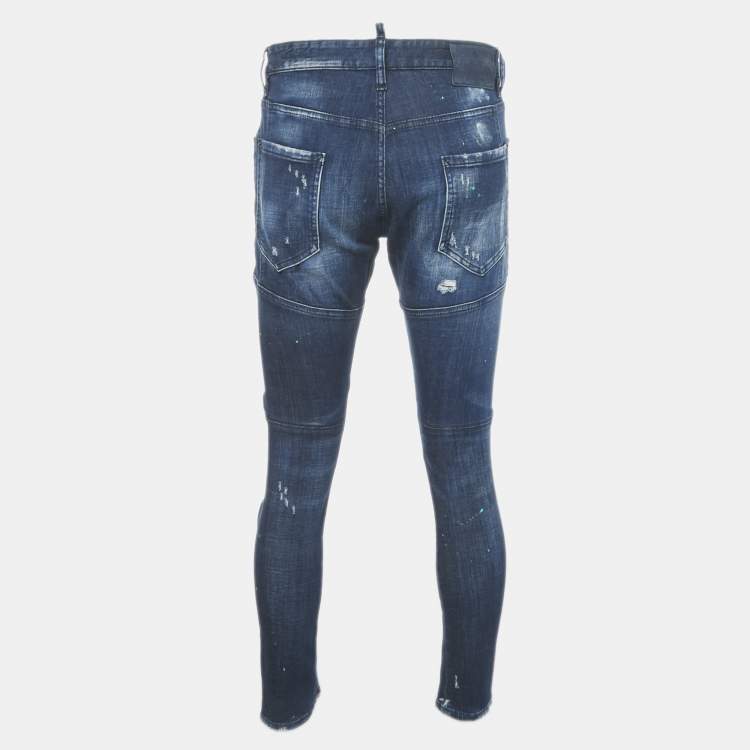 Pre Owned Dsquared2 Blue Distressed Denim Tidy Biker Jeans L Waist 34.5 "
