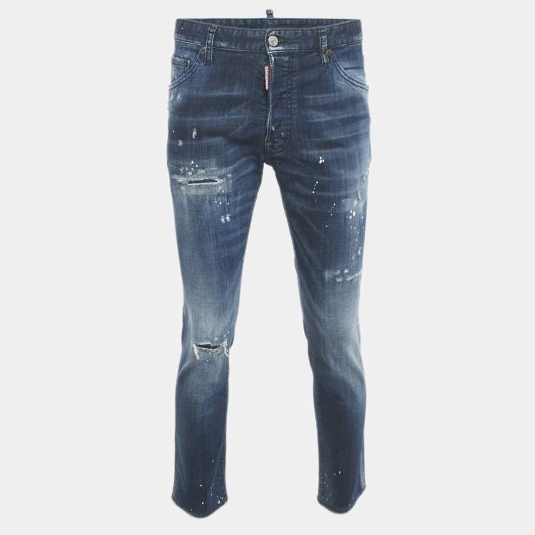 Pre Owned Dsquared2 Blue Distressed Denim Cool Guy Jeans XL Waist 35"