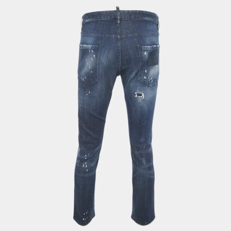 Pre Owned Dsquared2 Blue Distressed Denim Cool Guy Jeans XL Waist 35"