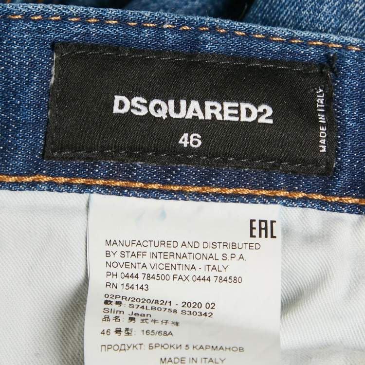 Pre Owned Dsquared2 Blue Distressed Denim Slim Jeans L Waist 33"