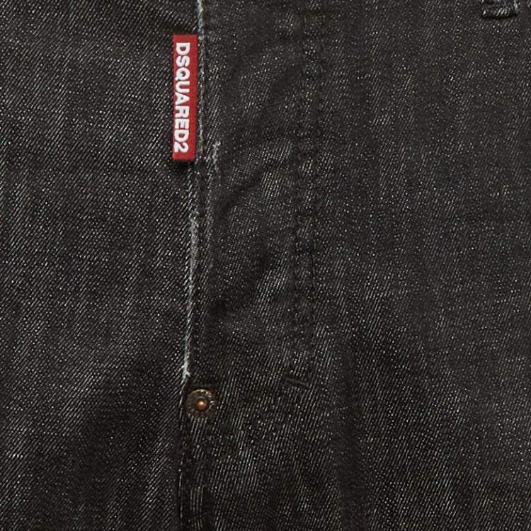 Pre Owned Dsquared2 Black Distressed Denim Skinny Jeans L/ XL Waist 36"