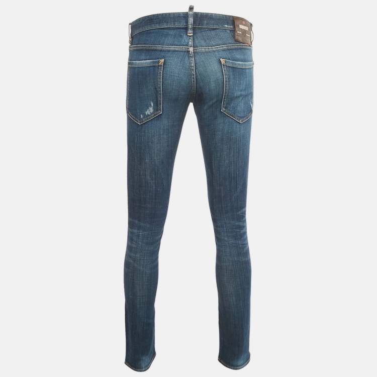 Pre Owned Dsquared2 Blue Distressed Denim Slim Jeans S/Waist 32"
